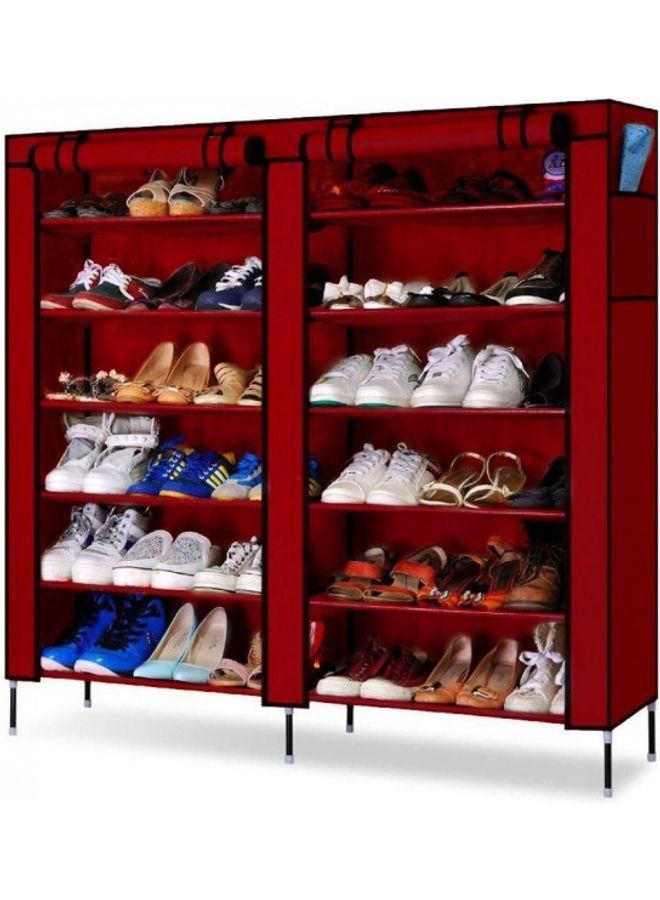رف منظم أحذية مزدوج الصفوف بـ6 مستويات أحمر 116x28.5x109سم