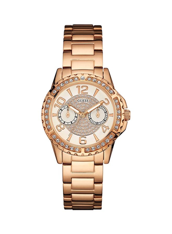 جس ساعة يد بعقارب وسوار من الستانلس ستيل طراز W0705L3 للنساء - Image 1