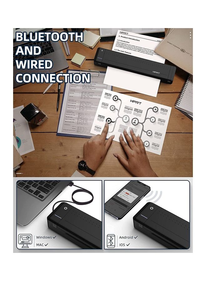 اتش بي ار تي طابعة حرارية محمولة طِراز MT800 مقاس A4 أسود - Image 4