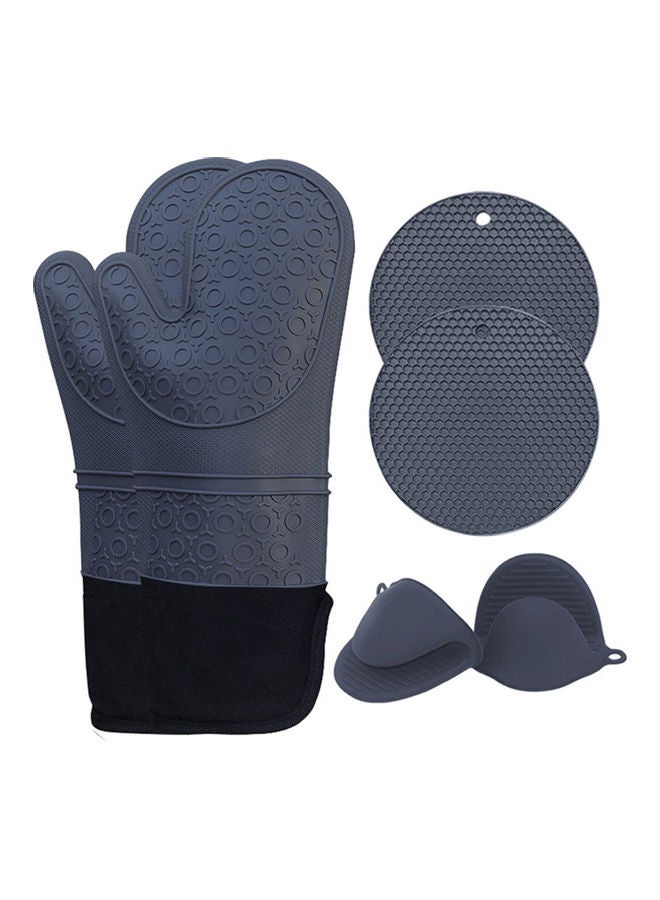 5-Piece Oven Mitts Flexible Heat Insulation Gloves Dark Grey 