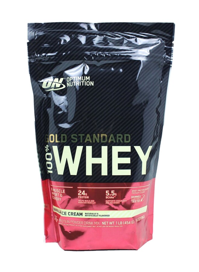 Optimum Nutrition Gold Standard 100% Whey Protein Powder Drink Mix - Vanilla Ice Cream - 454 Gram  - Image 1