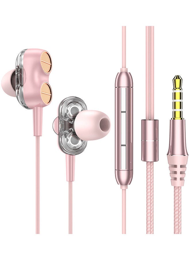 Wired Heavy Bass Earphones With Mic Pink
