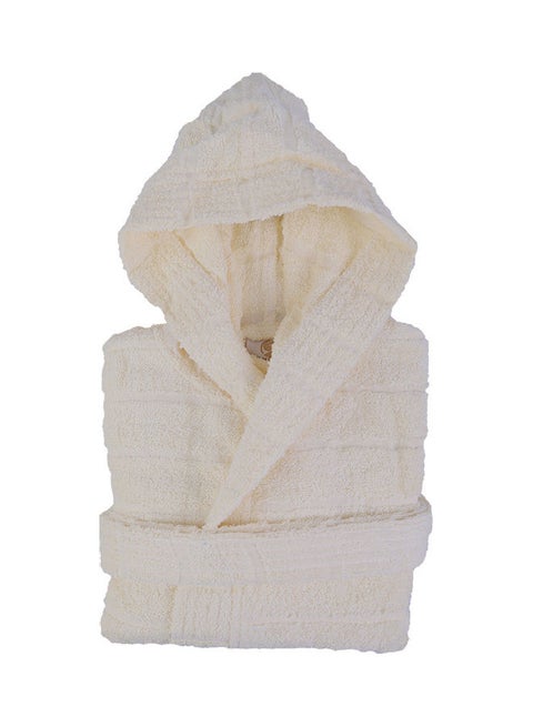 Egyptian Cotton Hooded Bath Robe For 16 Years Off White 94cm
