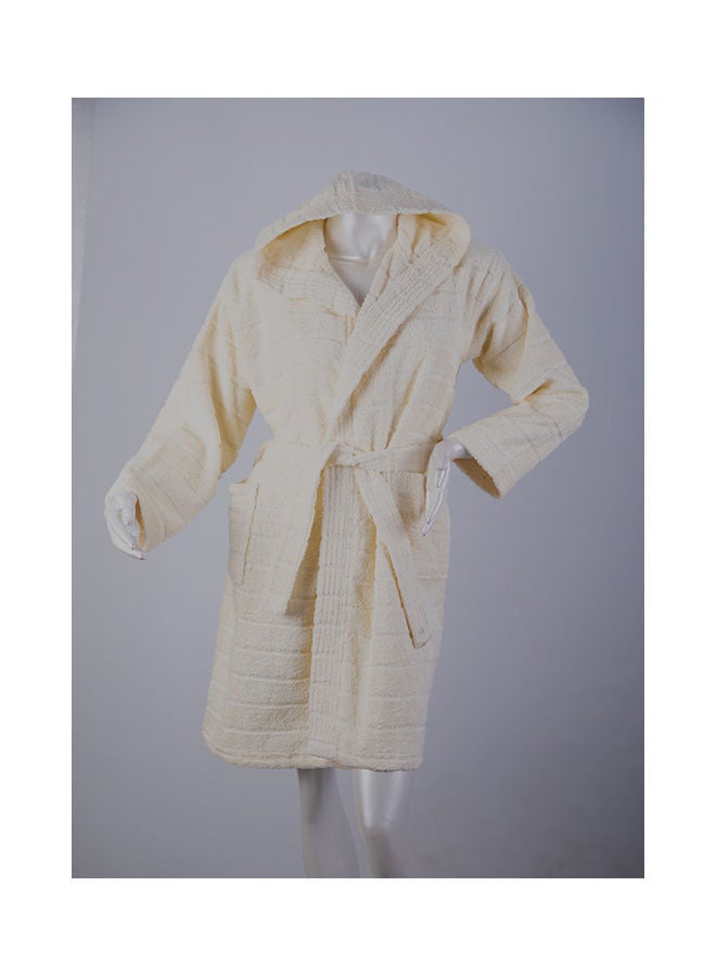 SANA - Egyptian Cotton Hooded Bath Robe For 16 Years Off White 94cm - Image 1