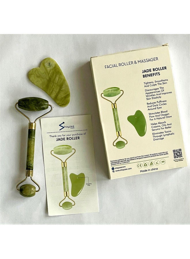 shAyzee Jade Facial Skin Massager Roller Set Green - Image 4