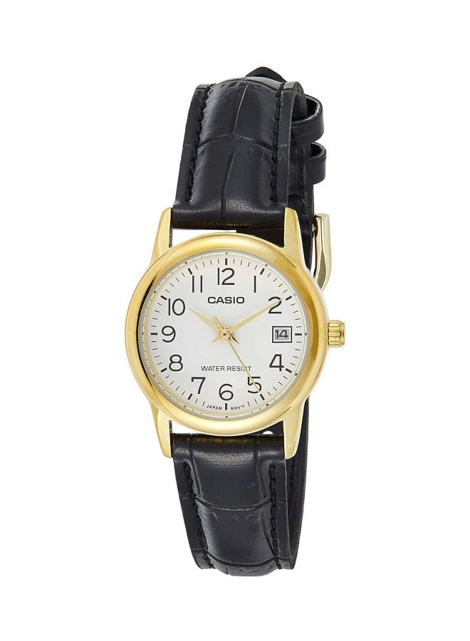 كاسيو ساعة يد بعقارب وسوار من الجلد طراز LTP-V002GL-7B2UDF - مقاس 25 مم - لون أسود للنساء - Image 1