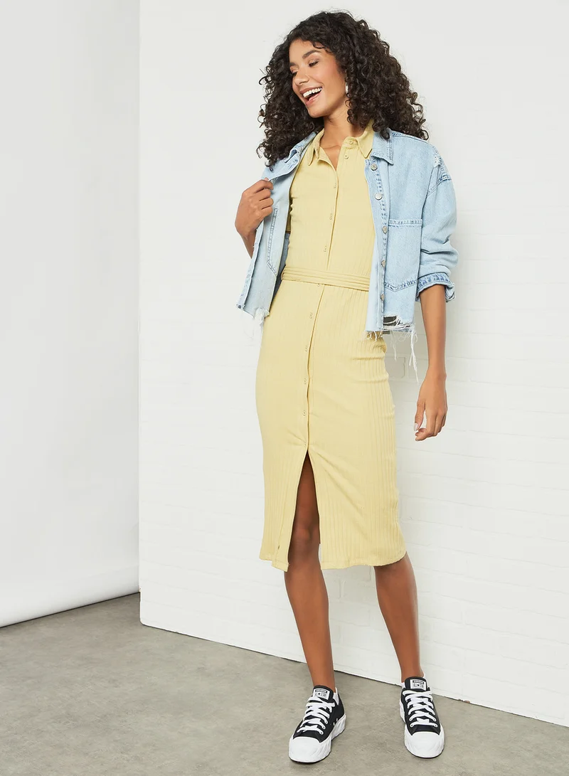 PIECES Button Down Midi Dress Yellow