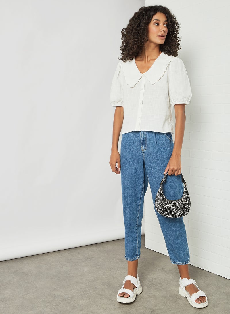 PIECES - Puff Sleeve Top White - Image 1