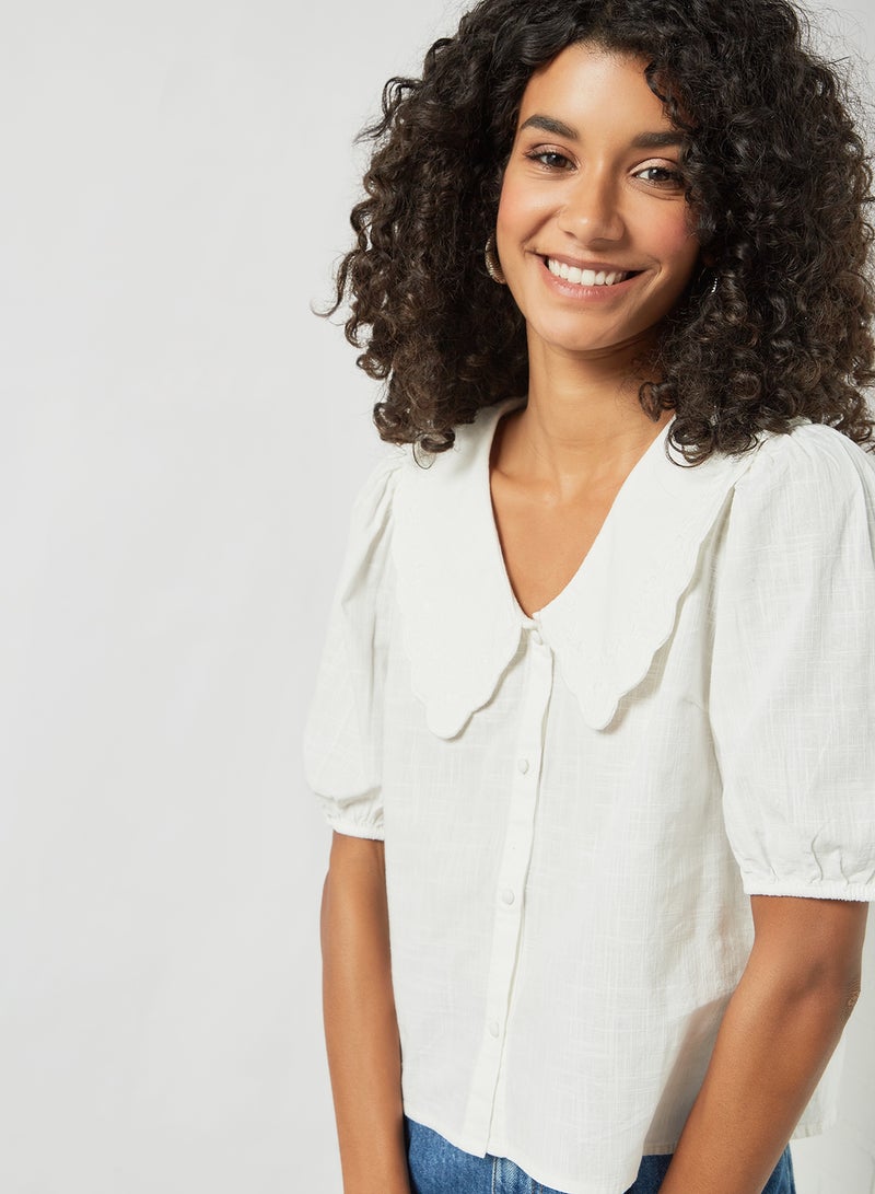 PIECES - Puff Sleeve Top White - Image 1
