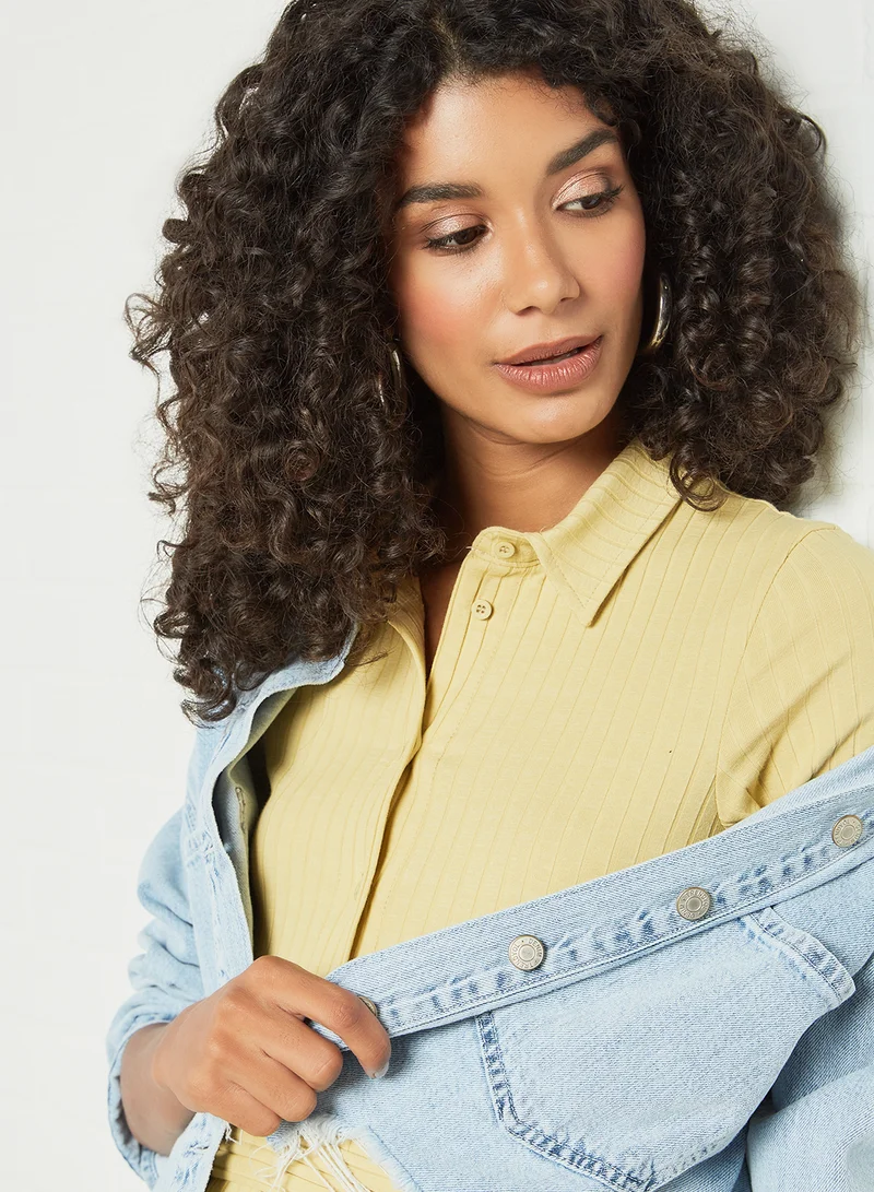 PIECES Button Down Midi Dress Yellow