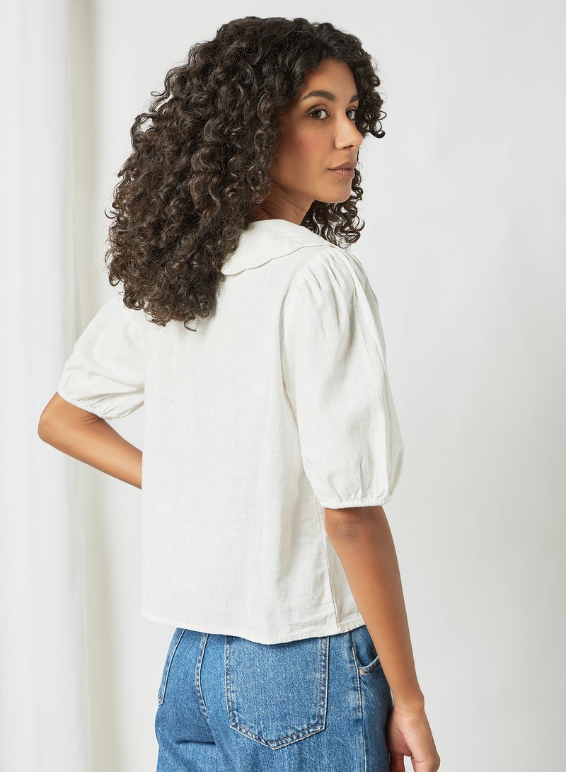 PIECES - Puff Sleeve Top White - Image 1