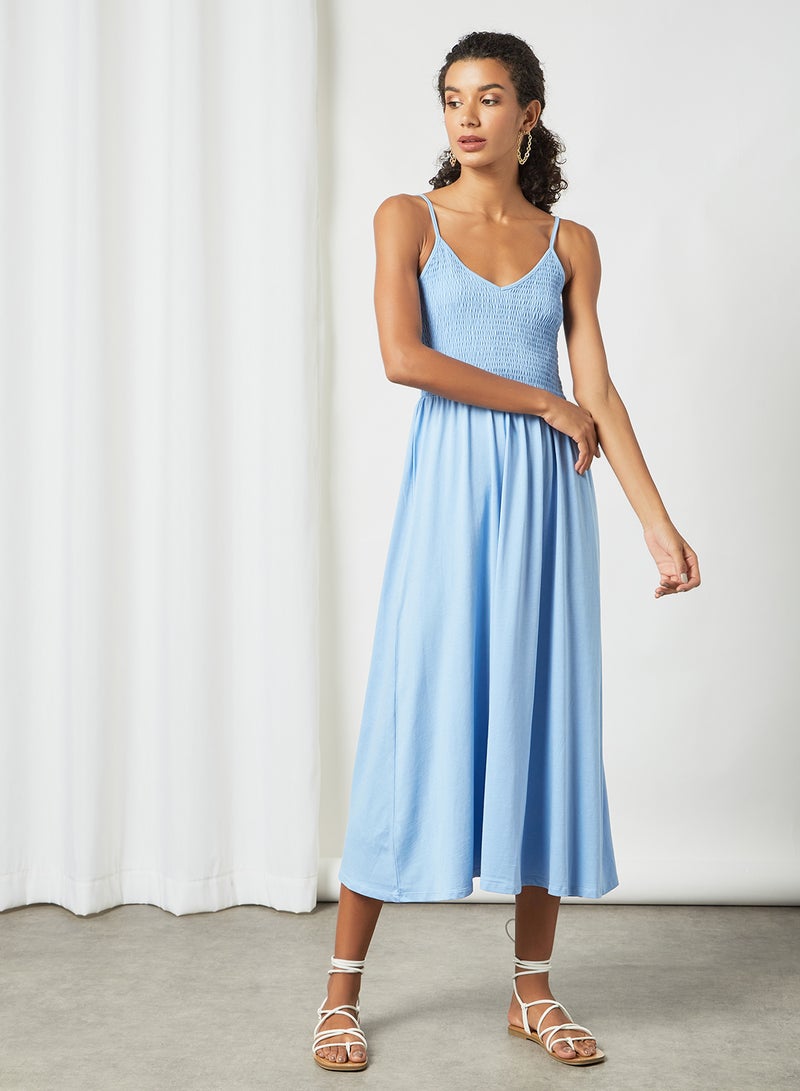 PIECES - Shirred Midi Dress Blue - Image 1