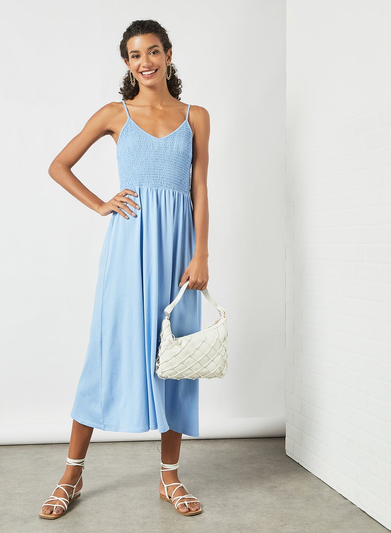 PIECES - Shirred Midi Dress Blue - Image 1