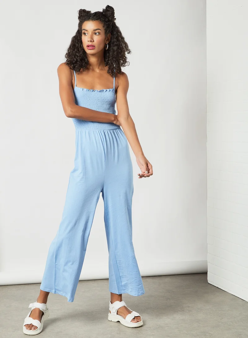 PIECES Shirred Jumpsuit Blue