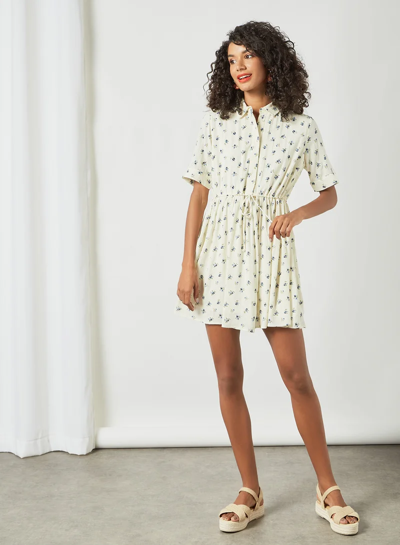 PIECES Floral Print Mini Dress Off-White