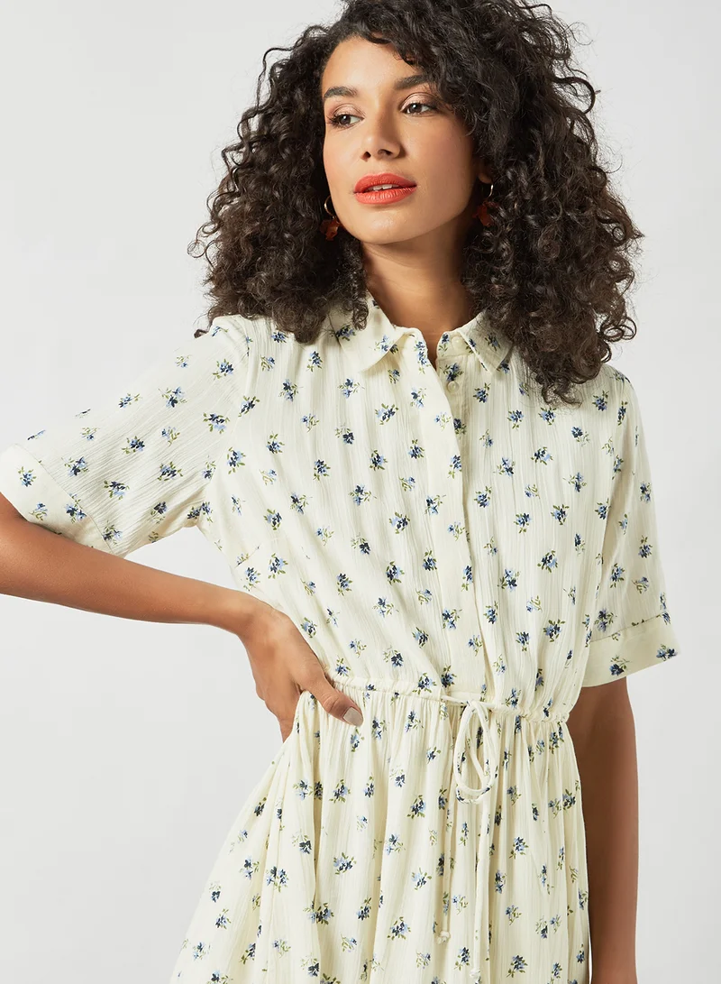 PIECES Floral Print Mini Dress Off-White