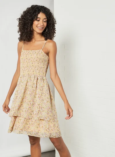 PIECES Floral Print Layered Mini Dress Multicolour