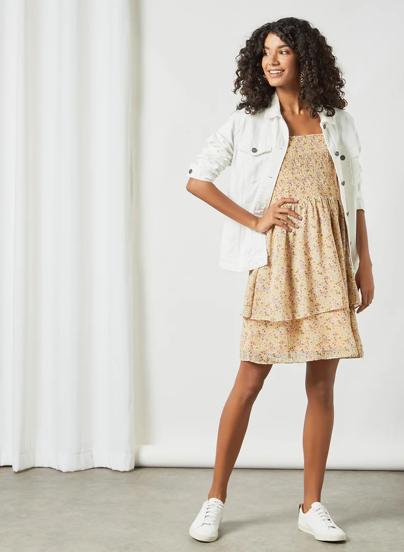 PIECES Floral Print Layered Mini Dress Multicolour