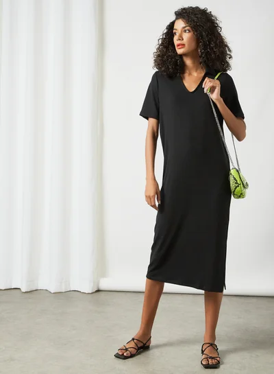 PIECES Ribbed Midi Dress Black