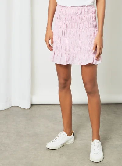 PIECES Shirred Mini Skirt Light Pink