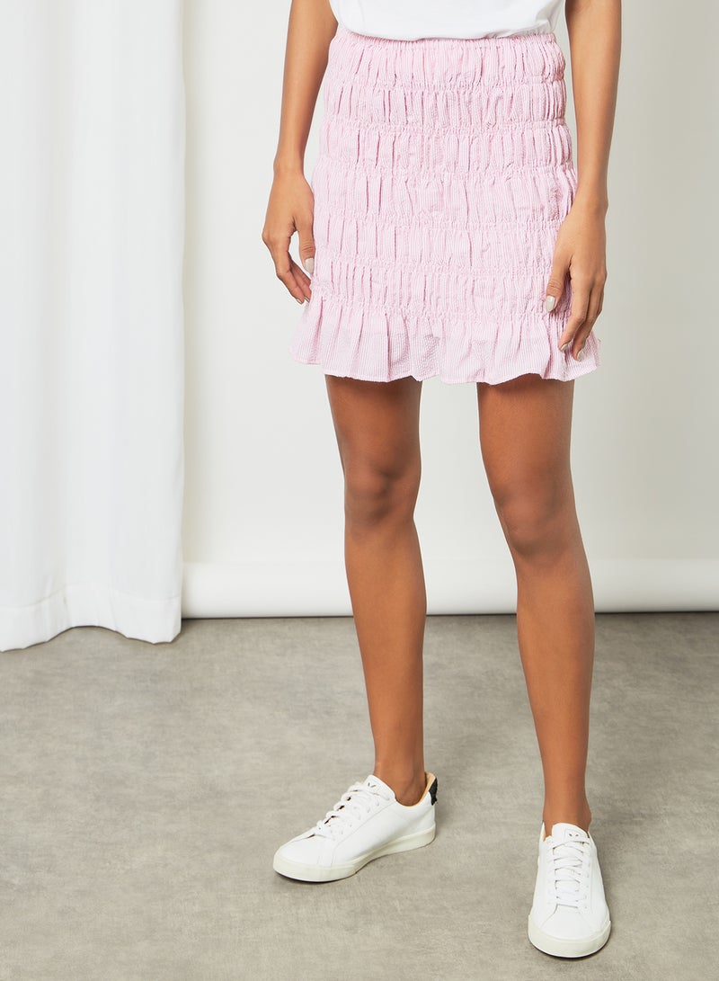 PIECES - Shirred Mini Skirt Light Pink - Image 1