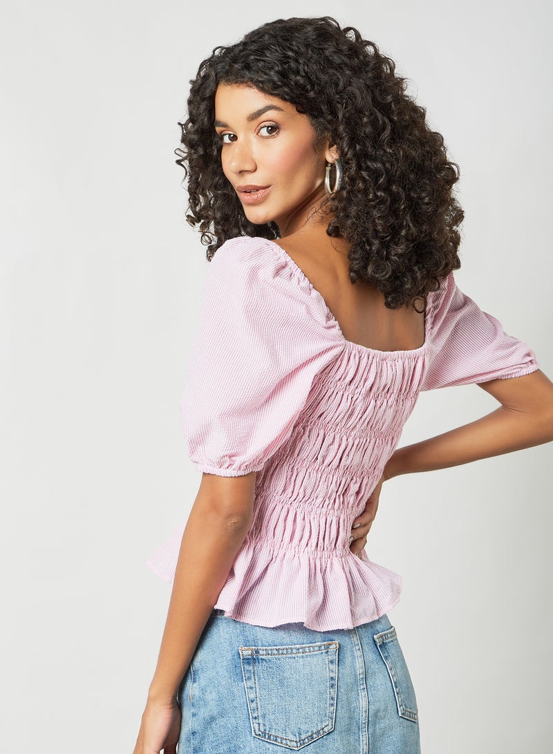 PIECES - Shirred Top Pink - Image 1