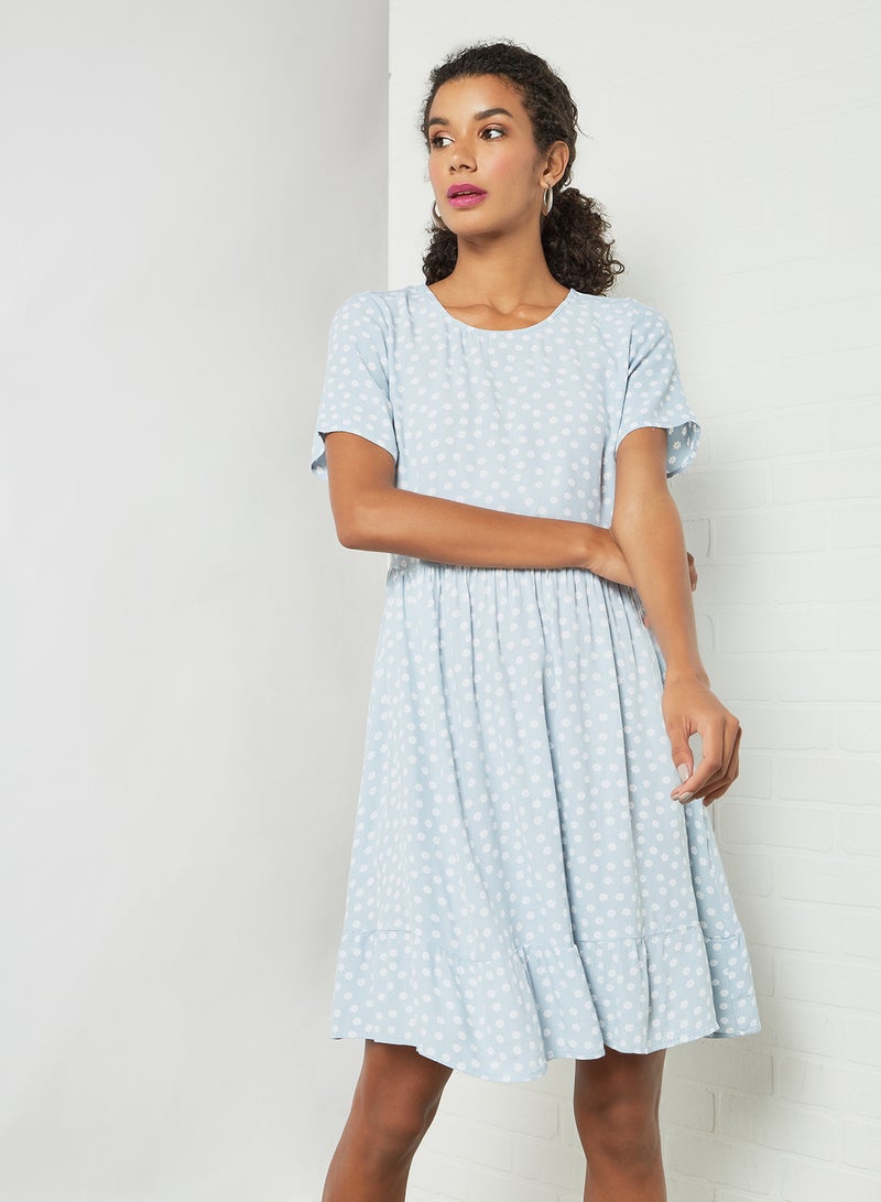 PIECES - Floral Print Mini Dress Blue - Image 1