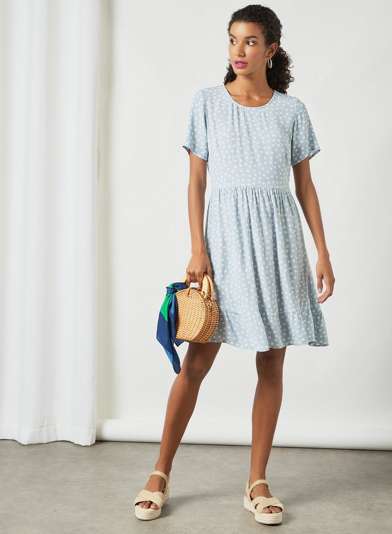 PIECES - Floral Print Mini Dress Blue - Image 1