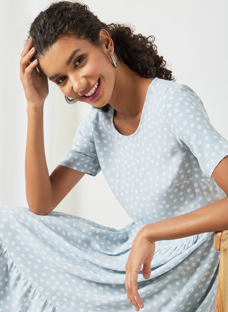 PIECES - Floral Print Mini Dress Blue - Image 1