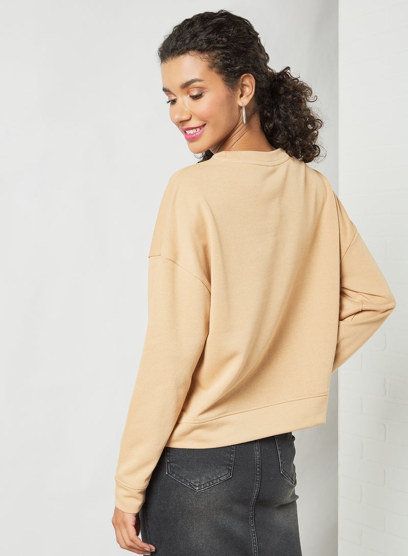 PIECES - Round Neck Sweatshirt Beige - Image 1