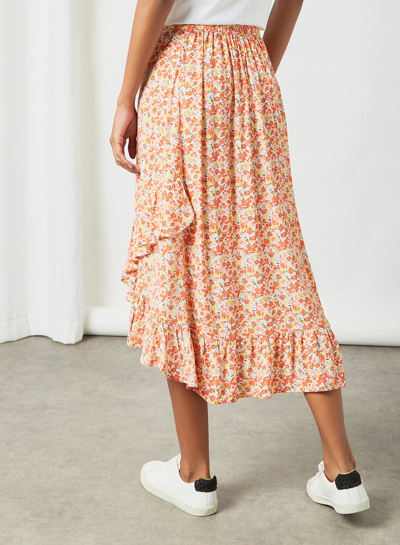 PIECES - Floral Print Wrap Midi Skirt Multicolour - Image 1