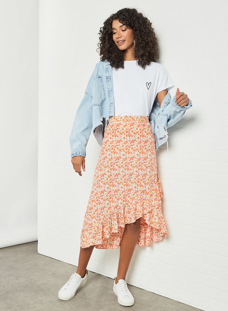 PIECES - Floral Print Wrap Midi Skirt Multicolour - Image 1