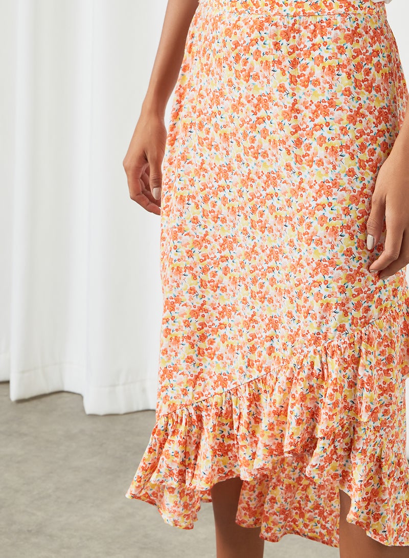 PIECES - Floral Print Wrap Midi Skirt Multicolour - Image 1
