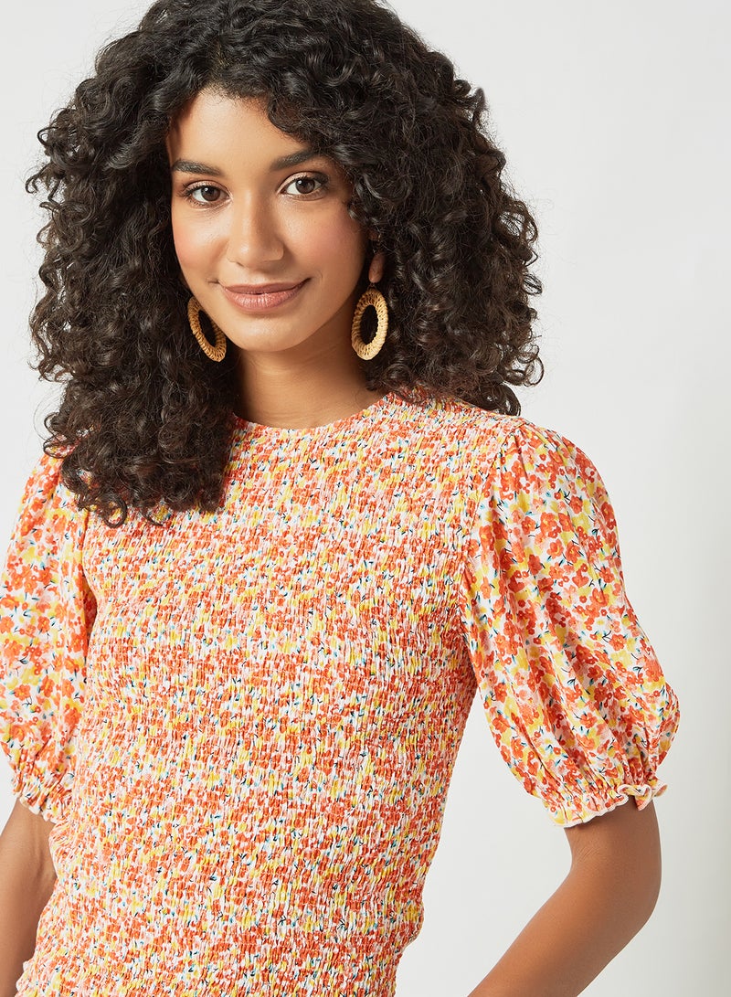PIECES - Shirred Floral Print Top Multicolour - Image 1