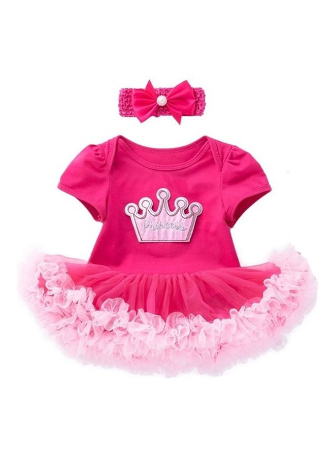 We Happy Fluffy Tutu Stylish Dress With Headband Pink  - Image 1