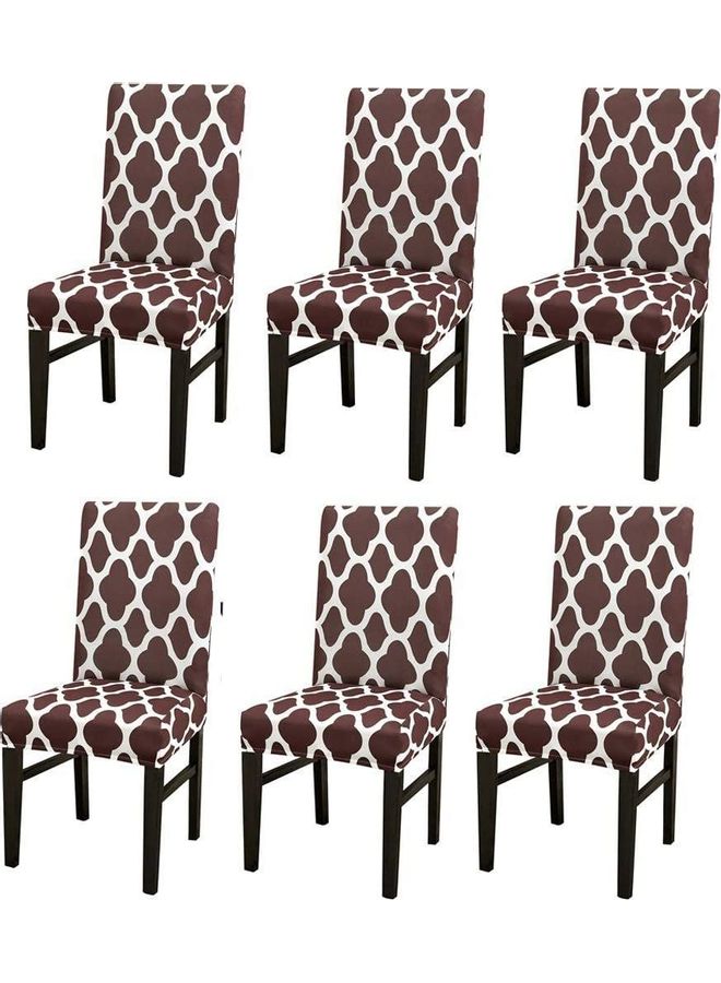 XiuWoo - 6-Piece High Back Stretchable Chair Cover Brown/White ‎34.4x21.8x5.6cm - Image 1