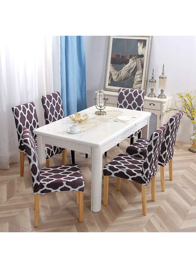 XiuWoo - 6-Piece High Back Stretchable Chair Cover Brown/White ‎34.4x21.8x5.6cm - Image 1