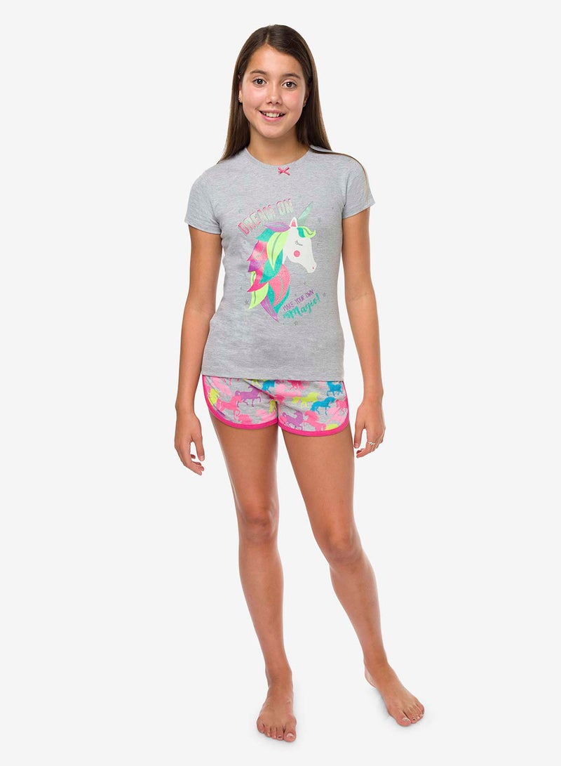 R&B Girls Round Neck T-Shirt And Printed Shorts Set Multicolour - Image 3
