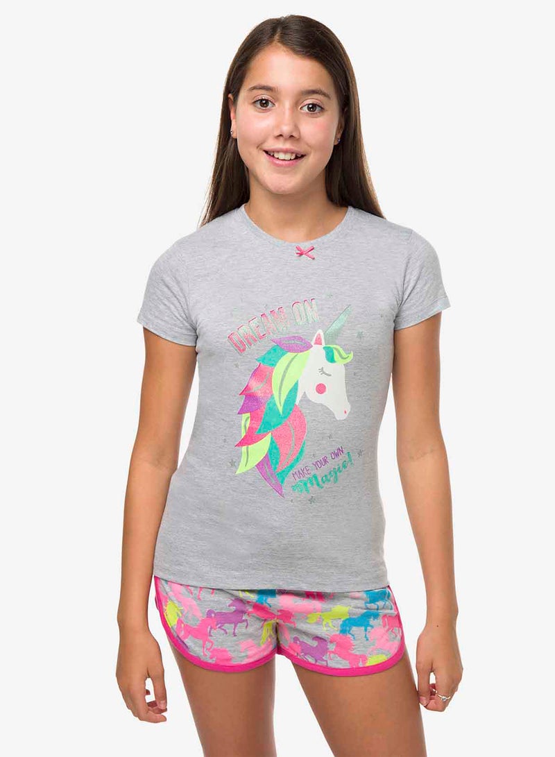 R&B Girls Round Neck T-Shirt And Printed Shorts Set Multicolour - Image 1