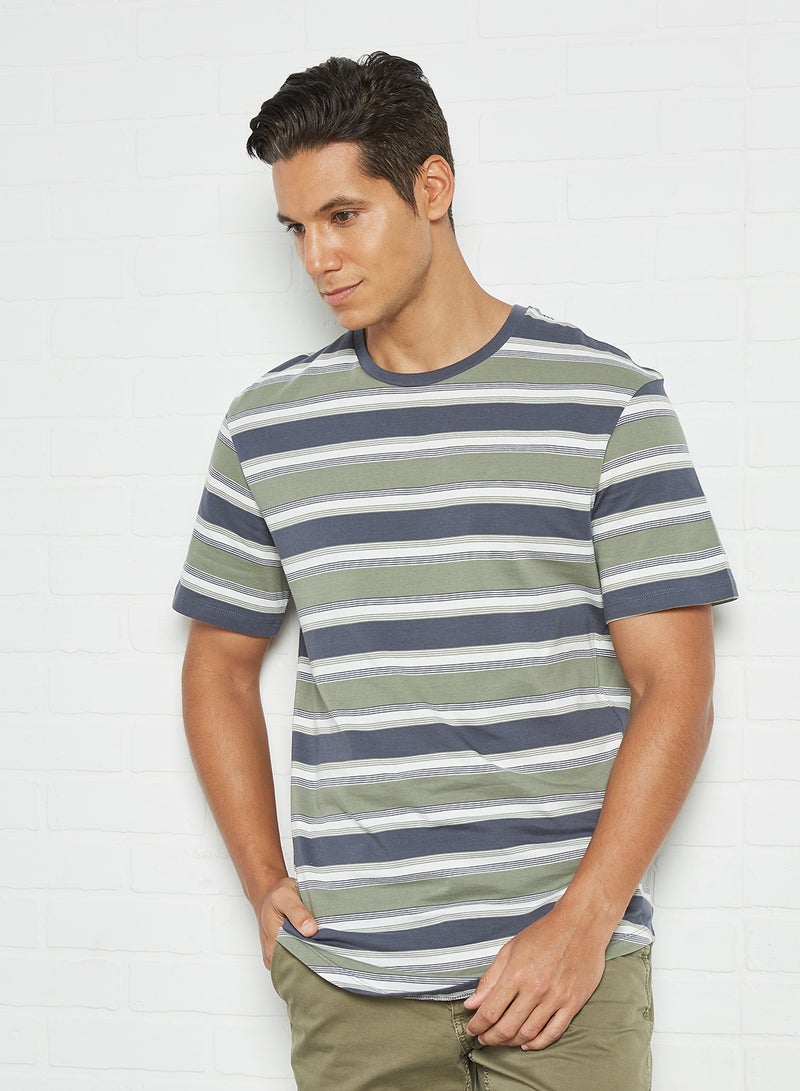 JACK & JONES Striped Crew Neck T-Shirt Blue/Green  - Image 1