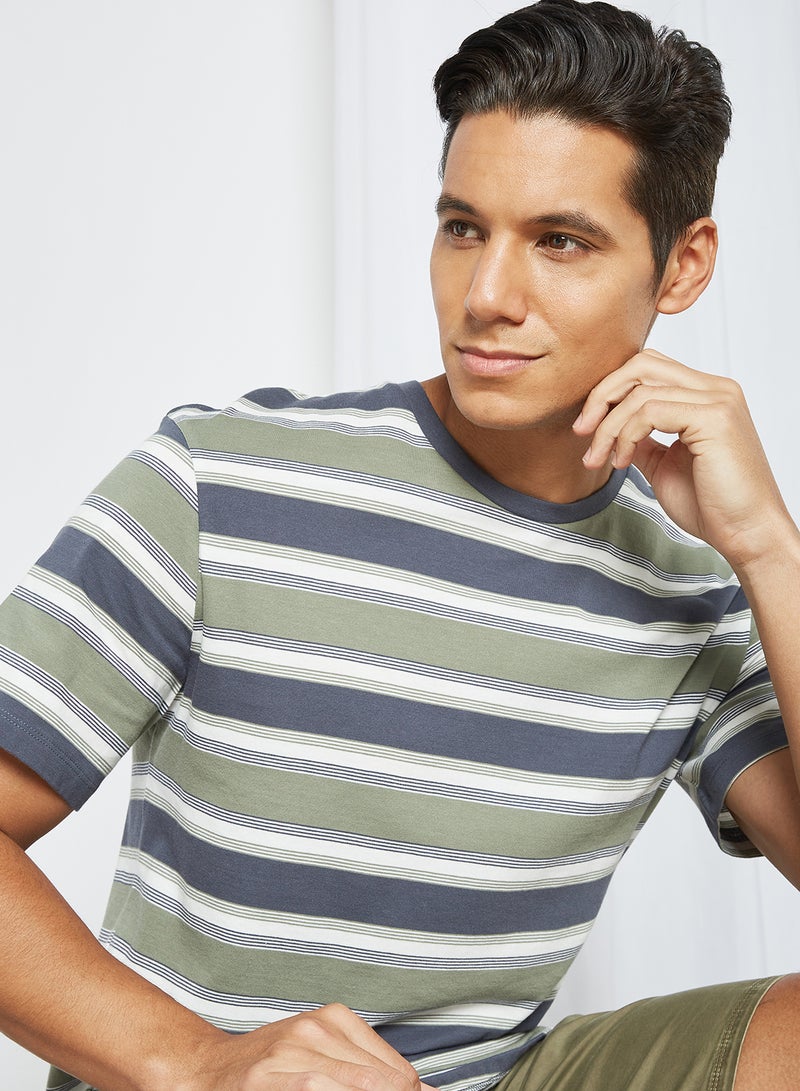 JACK & JONES Striped Crew Neck T-Shirt Blue/Green  - Image 3