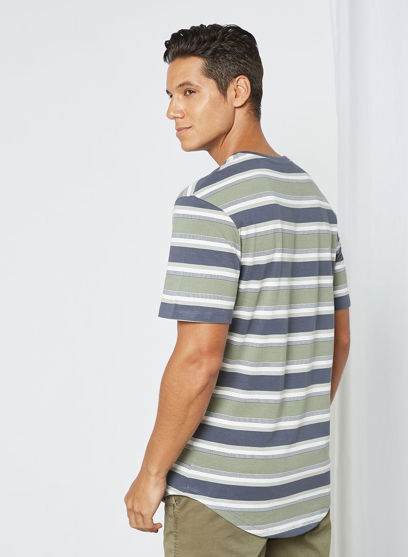 JACK & JONES Striped Crew Neck T-Shirt Blue/Green  - Image 4