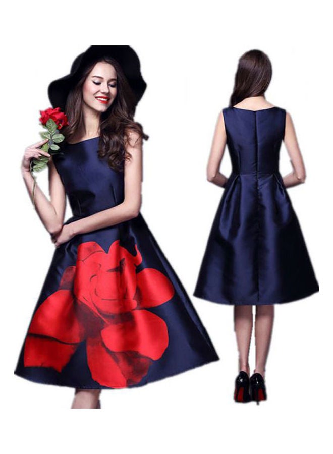 Casual plain basic dresses Navy/Red