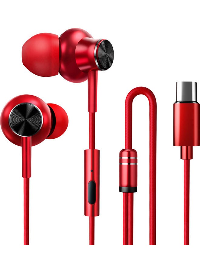 Generic Type-C Noise Reduction Wired Sport Headset Red  - Image 1