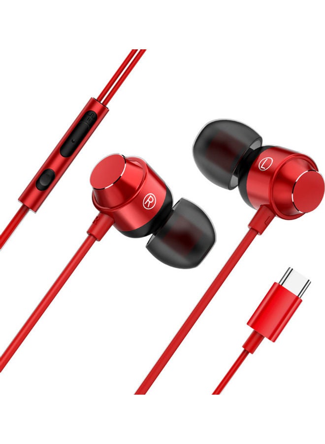 Generic Type-C Wired Sport Headset Red 