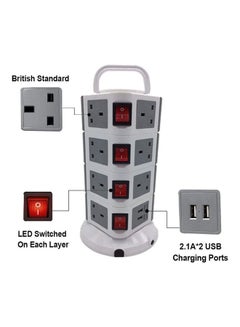 Datazone DZ-614 4 Layers 15 Outlets Vertical Power Strip With 2 USB White 28cm White 28cm  - Image 2