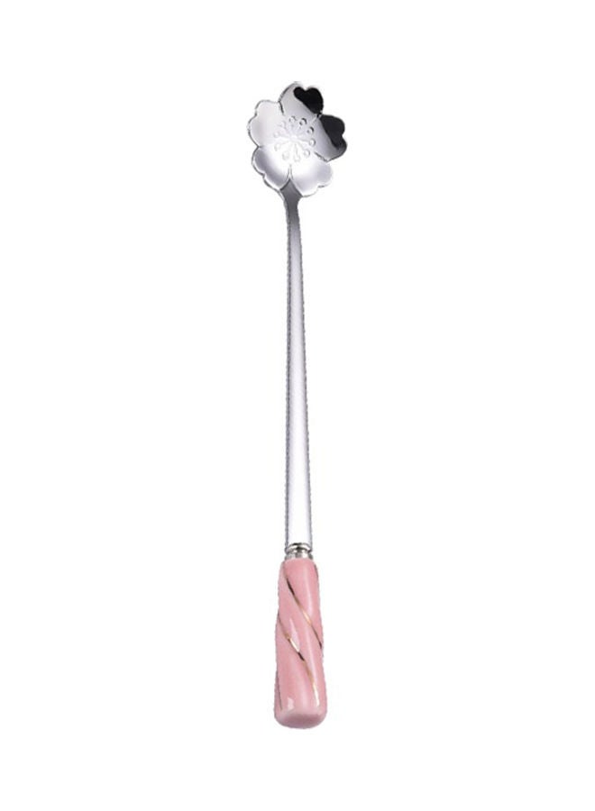 Flower Pattern Kitchen Spoon Silver/Pink