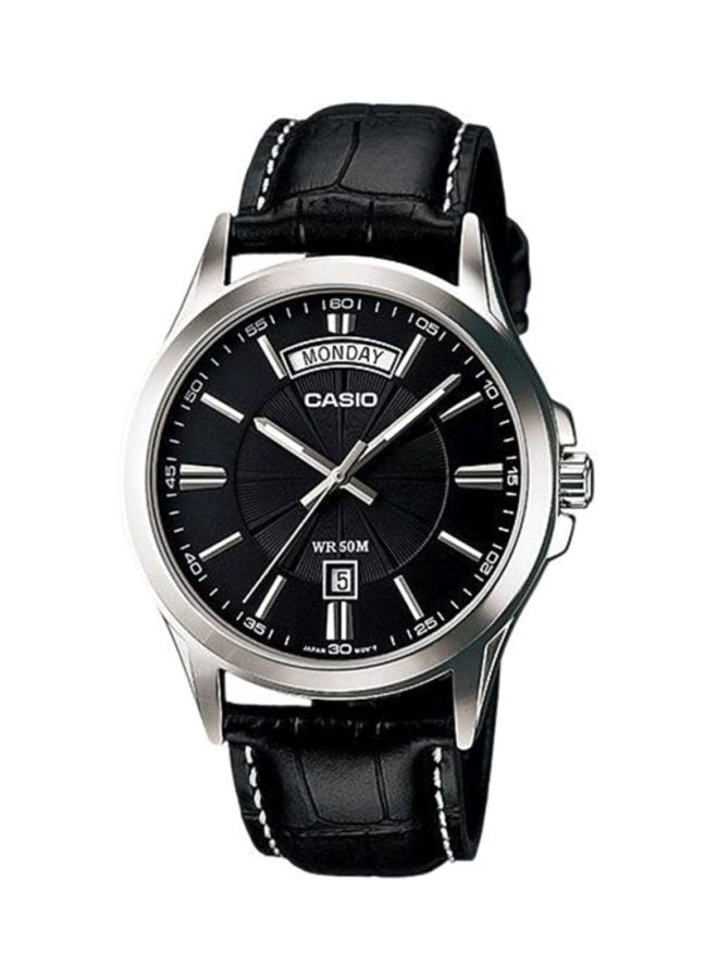 كاسيو ساعة يد بعقارب وسوار من الجلد طراز MTP-1381L-1AVDF- 47 مم - أسود للرجال - Image 1