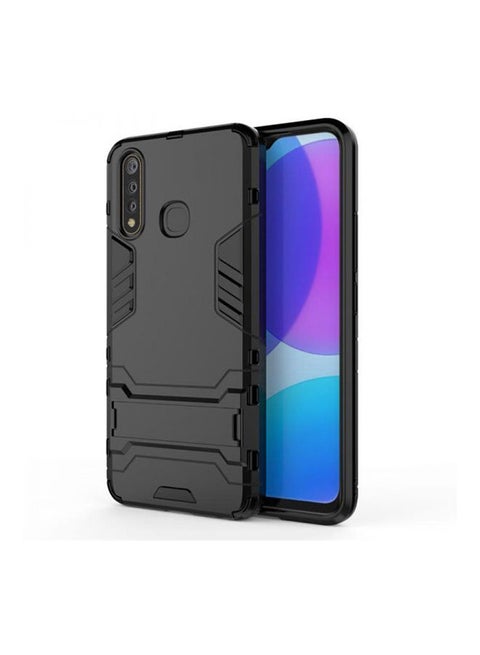 For Vivo Y19  Case, Retro Durable Phone Case With Hander  Protective Back Cover With Dual Back Card Slots Black