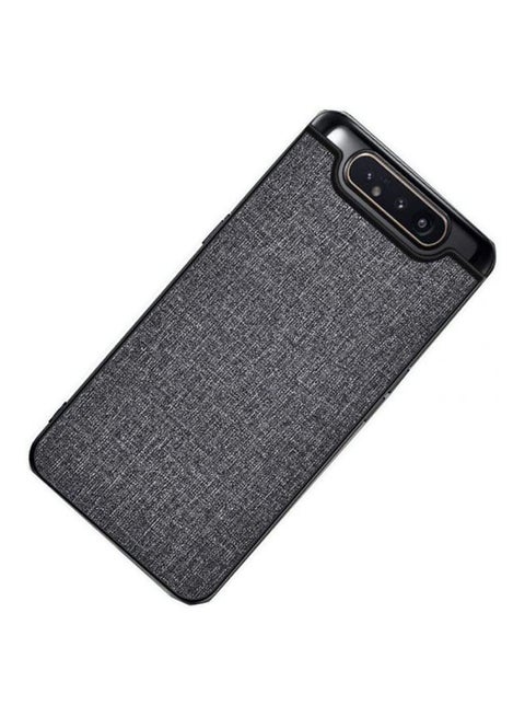 Samsung Galaxy A80 Cloth Texture Pattern With Leather Coated Case Cover  . Grey